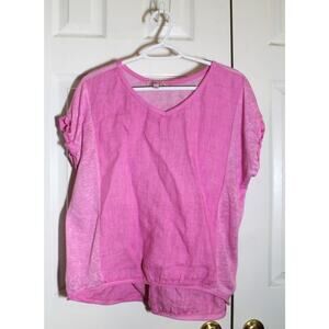 Camille & Co. Pink 100% Linen V-Neck T-Shirt sz L